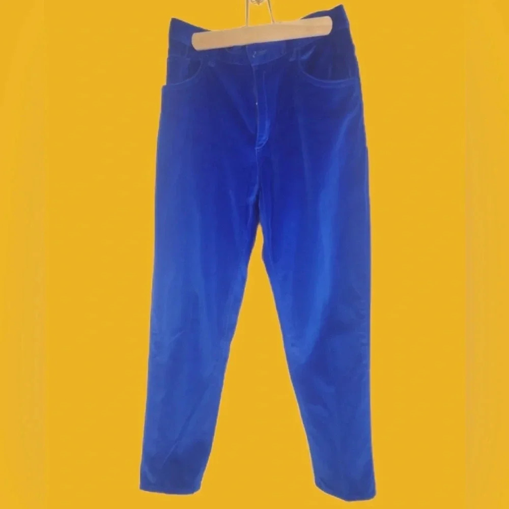 VNTG Royal Blue Velvet Pants Size 8 Structured Mid Rise Straight Leg Y2K